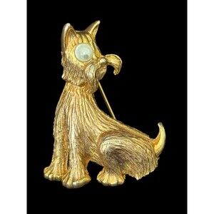 P & M Paris Gold Tone Adorable Scottie Dog Brooch/Pin 4 cm Long